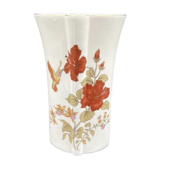 VTG Porcelain 24K Gold Vase 8" Hand Painted Hummingbird Hibiscus Occupied Japan - Picture 1 of 12